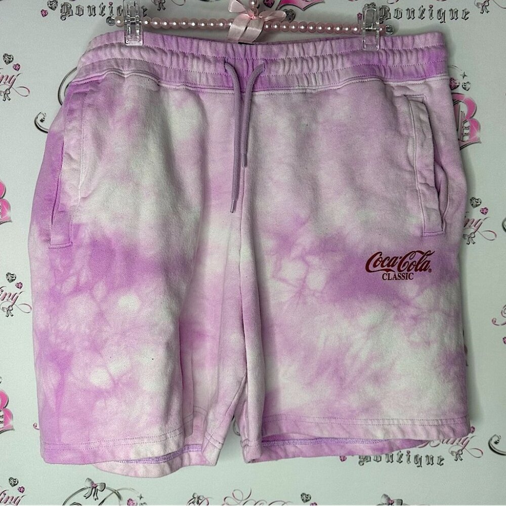 Coca Cola shorts H&M tie dye purple white red pockets biker loose baggy comfy